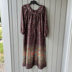 Vintage Lady Sara Brown Floral Maxi Lounge Dress M Cottagecore
